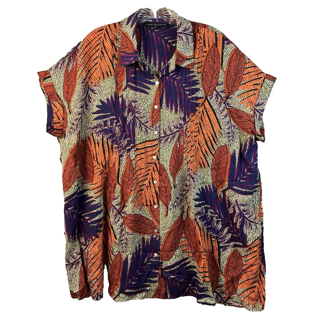Jane & Delancey 100% Rayon Button Up Top Tunic Women's XL Palm Leaves Flowy